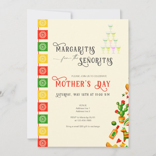 Invitation Margaritas Pour la fête des mères des Senoritas Fi (Devant)