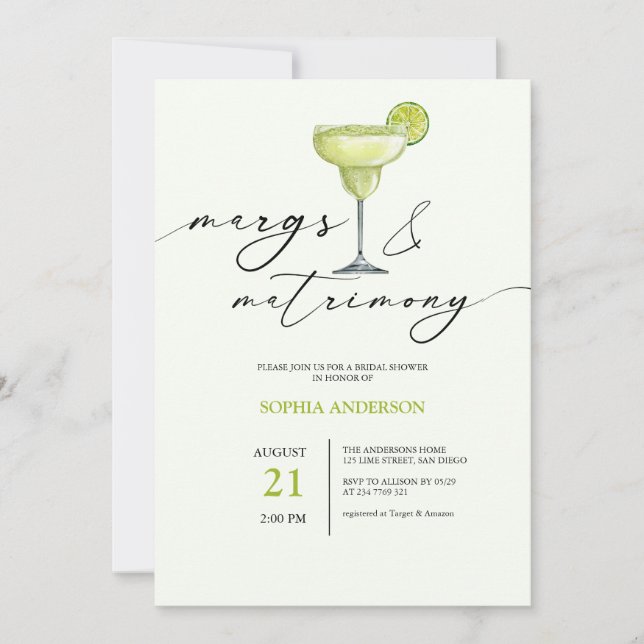Invitation Marges et Fête des mariées de citron vert de maria (Devant)