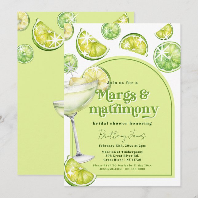 Invitation Marges & Mariage Fête des mariées Super verte (Devant / Derrière)