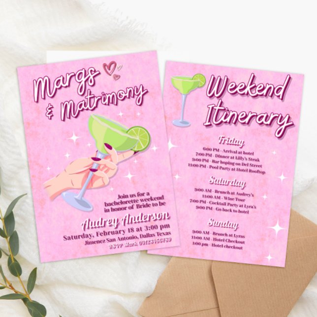 Invitation Margs et Mariage - Week-end de célibataire (Margs and Matrimony - Bachelorette Weekend Invitation)