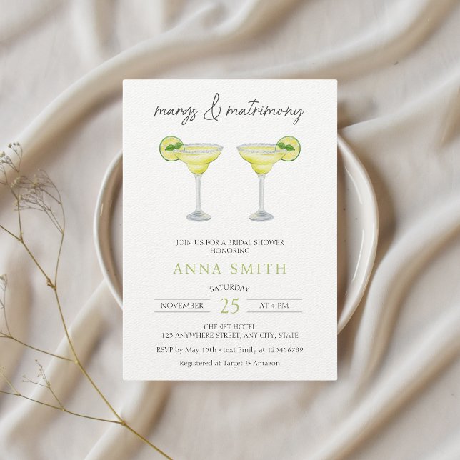 Invitation Margs & Mariage Cocktail Fête des mariées moderne (margs and matrimony bridal shower invitation)