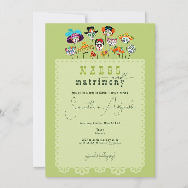 Invitation Margs & Mariage Halloween Couples Mexicains Douche (Devant)