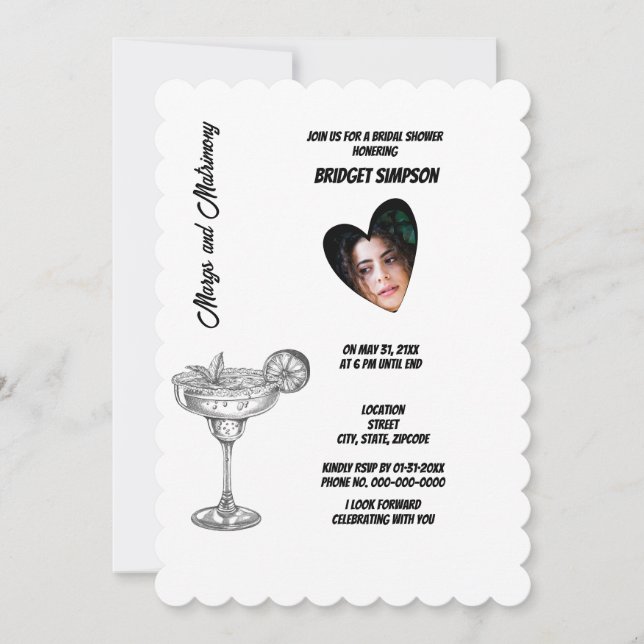 Invitation margs noirs et blancs & photo matrimoniale (Devant)