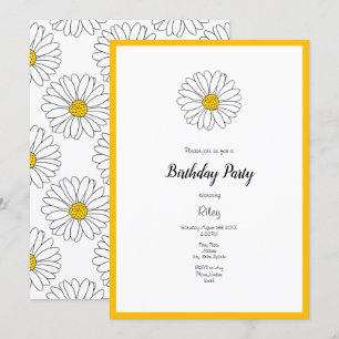 Invitation Marguerite et Motif jaune et blanc
