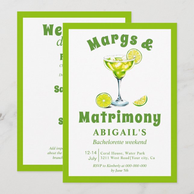 Invitation Marguerite & Mariage fin de semaine bachelorette v (Devant / Derrière)