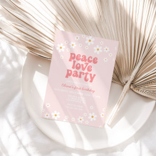 Invitation Marguerite rétro boho floral paix amour fête anniv