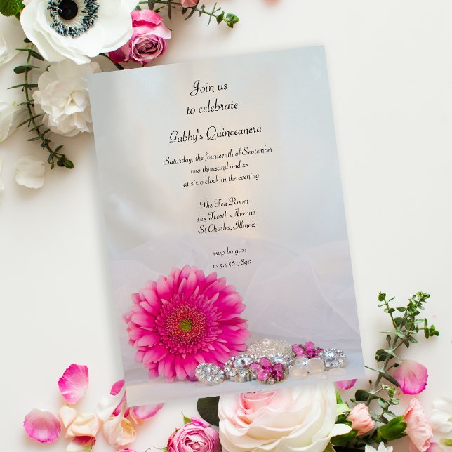 Invitation Marguerite rose et boutons Quinceañera Party (Créateur téléchargé)