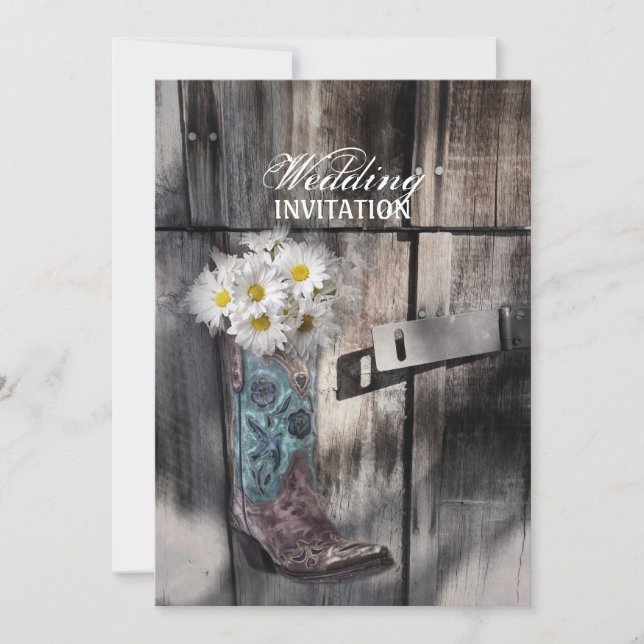 Invitation marguerite rustique pays occidental cowboy mariage (Devant)