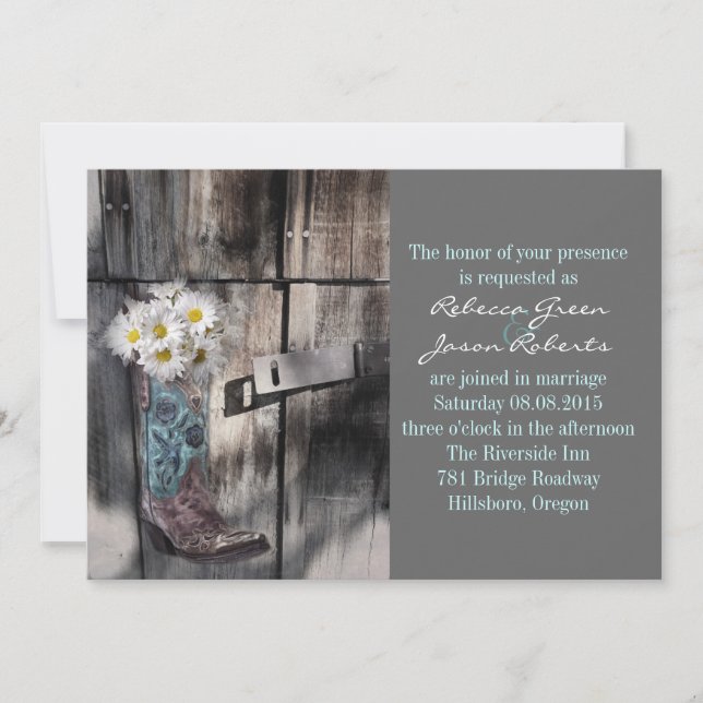 Invitation marguerite rustique pays occidental cowboy mariage (Devant)