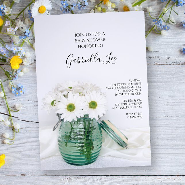 Invitation Marguerites blanches dans le Baby shower de Vase J (Créateur téléchargé)