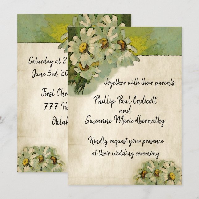 Invitation Marguerites blanches peintes Thème de mariage flor (Devant / Derrière)