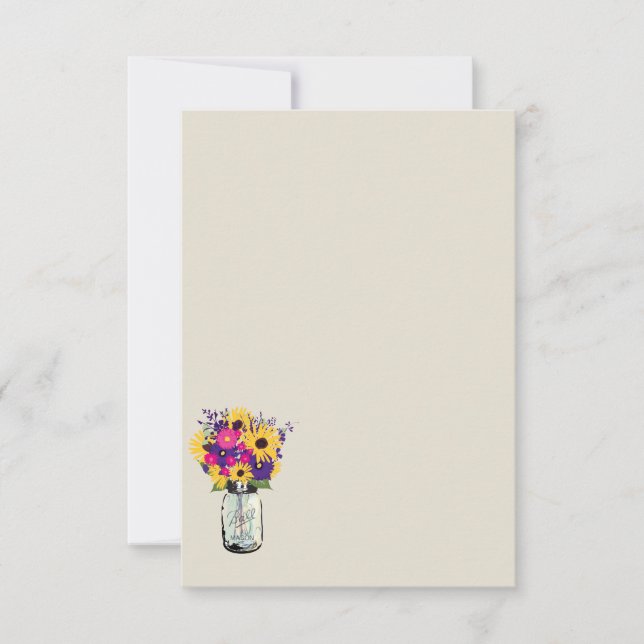 Invitation Marguerites et tournesols en pot Mason | Carton d' (Devant)