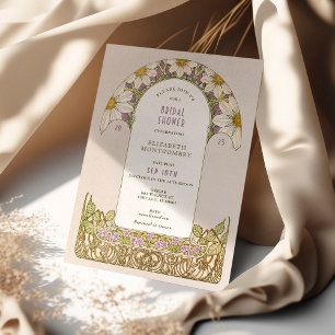 Invitation Marguerites Lavande Violette Art Nouveau Shower Nu