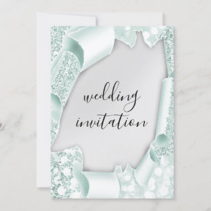 Invitation Mariage 3D, effet Silver Mint Green Frame