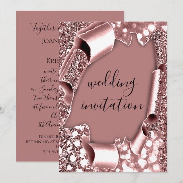 Invitation Mariage 3D Panier effet Cadre Floraux Rose Glam (Devant / Derrière)
