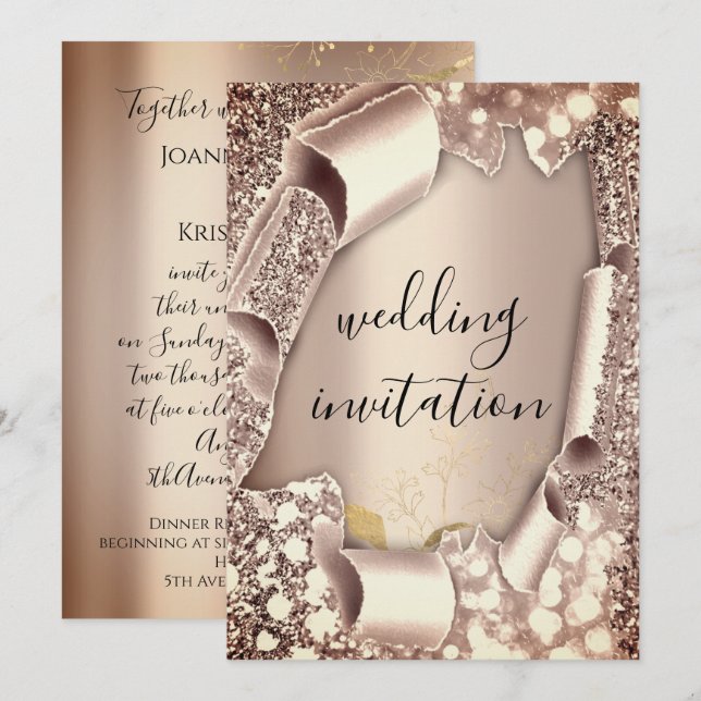 Invitation Mariage 3D Panier effet Frame Florals Rose Or (Devant / Derrière)
