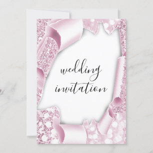 Invitation Mariage 3D Panier effet Parties scintillant rose b