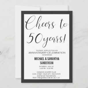 Invitation Mariage 50 Ans Anniversaire Noir & Blanc Moderne 