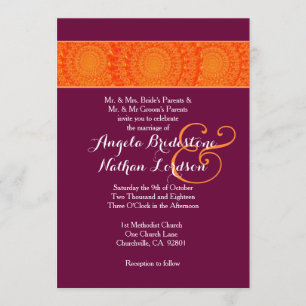 Invitation Mariage A04 Orange and Bourgogne Flower Wreaths