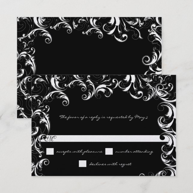 Invitation Mariage à balayage noir et blanc (Devant / Derrière)