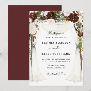 Invitation mariage à baldaquin fleuri bordeaux