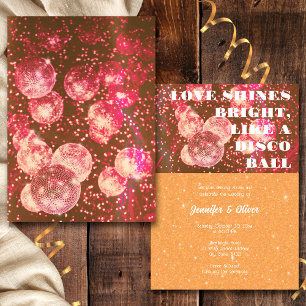Invitation Mariage À Balle Disco Rétro Rose Chaud Et Orange