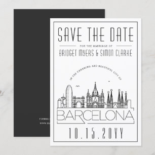 Invitation Mariage à Barcelone - Skyline stylisé - Save the D