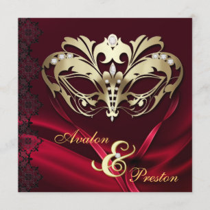 Invitation Mariage à bijoux rouges mascarade d'or