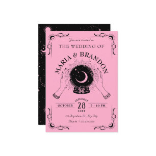 Invitation Mariage à bille en cristal de lune rose noire