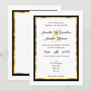 Invitation mariage à bordure simple en noir et or