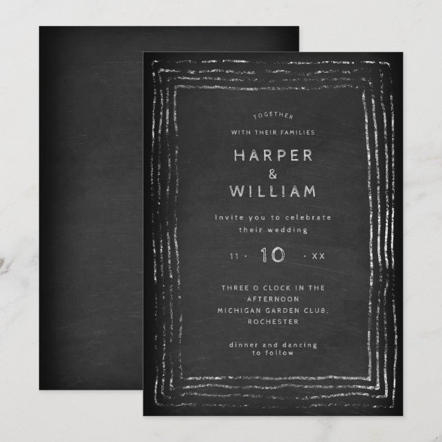 Invitation Mariage à cadre dessiné à la main de tableau noir  (Devant / Derrière)