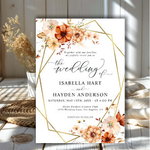 Invitation Mariage à cadre doré beige rouille