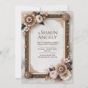 Invitation Mariage à Cadre Floral Mandala en Or Noir