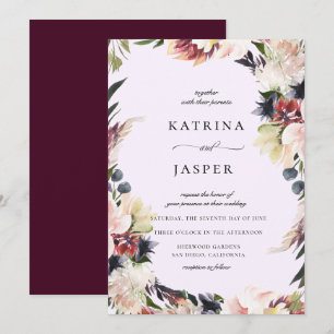 Invitation Mariage à cadre floral Plum