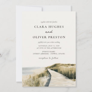 Invitation Mariage à Cape Cod avec sable ivoire chaud océan é