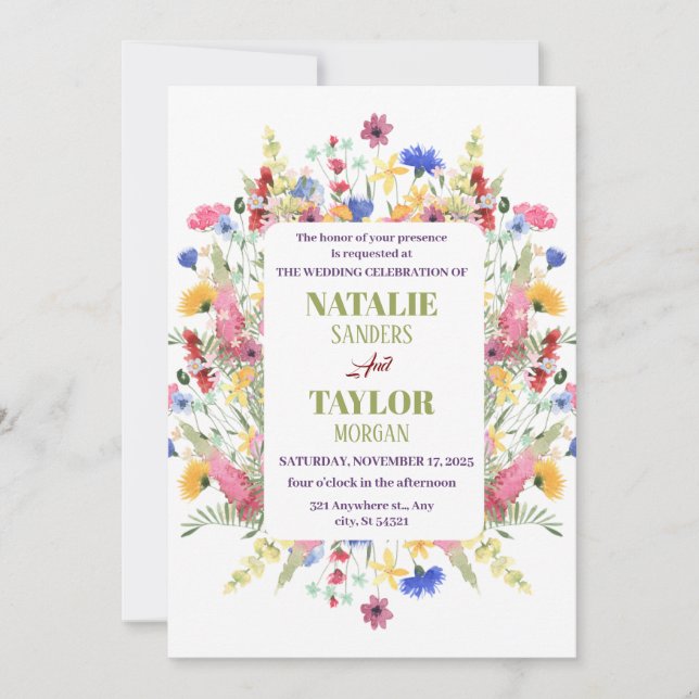 Invitation Mariage à charpente fleurie Jardin Fleur sauvage a (Devant)