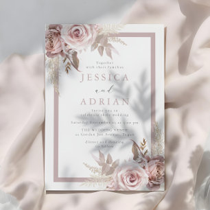 Invitation Mariage à charpente florale Bleu et Rose