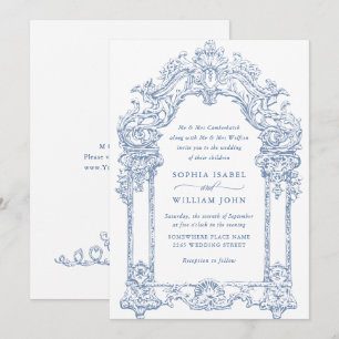 Invitation Mariage à charpente florale Bleu Victorien Orné Gr