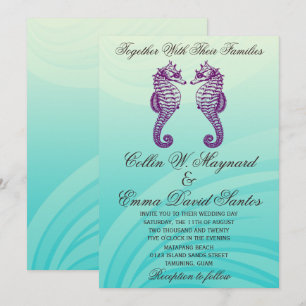 Invitation Mariage à cheval de mer bleu et pourpre