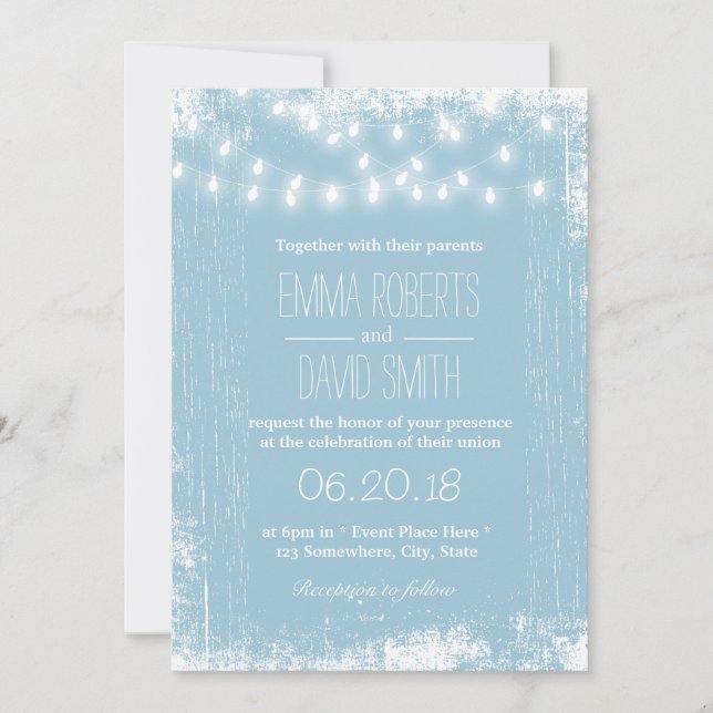 Invitation Mariage à cordes bleu clair rustique (Devant)