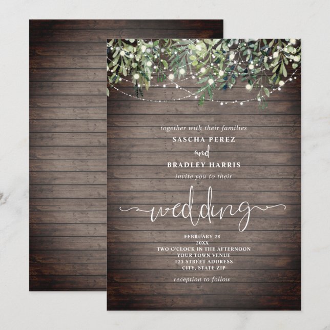 Invitation Mariage à cordes de bois Planche de verdure (Devant / Derrière)