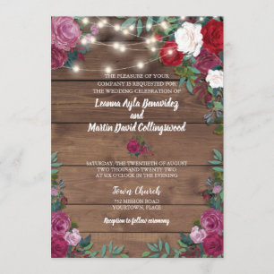 Invitation Mariage à cordes de bois Rose rustique