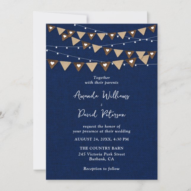 Invitation Mariage à cordes de Bunlap bleu marine (Devant)
