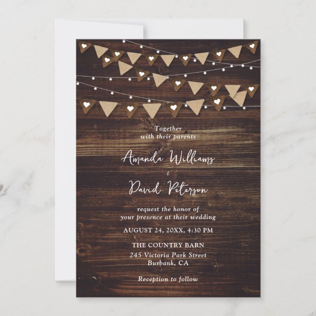 Invitation Mariage à cordes de Burlap en bois rustique (Devant)
