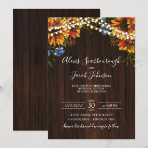 Invitation Mariage à cordes de tournesol en bois rustique