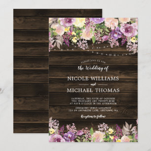 Invitation Mariage à cordes florales violettes rustiques