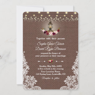 Invitation Mariage à cordes vintage Lace Burlap