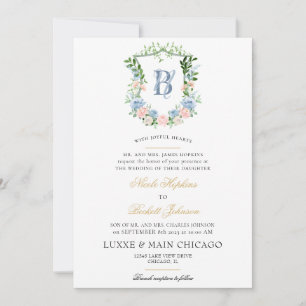 Invitation Mariage à Crête Florale Rose