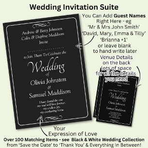 Invitation Mariage à défilement infini avec script noir et bl