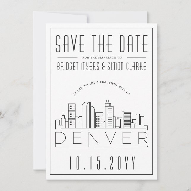 Invitation Mariage à Denver - Skyline stylisée - Save the Dat (Devant)